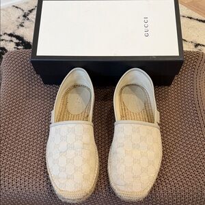 Gucci Cream Espadrille Loafers